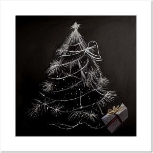 A Simple Christmas Tree in Dark Background Posters and Art